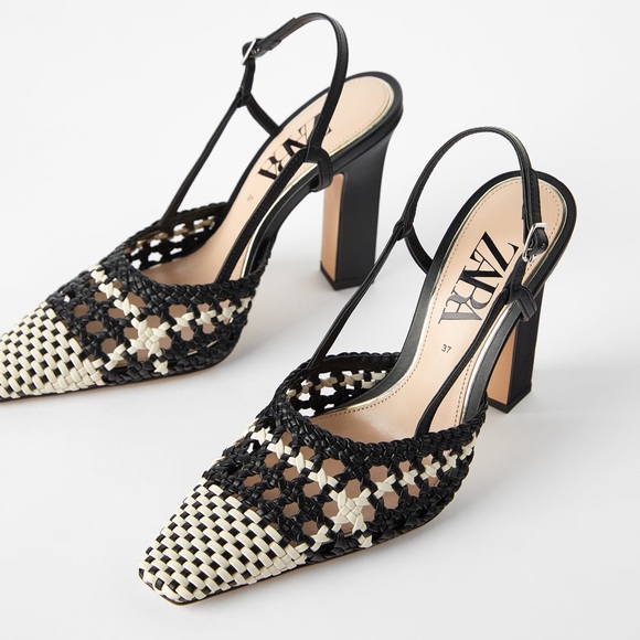 Zara Braided High Square Heel Shoes Houndstooth - Picture 3 of 8
